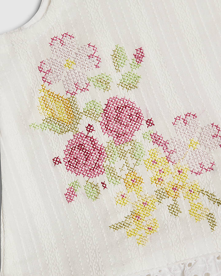 Baby Girls White Cross Stitch Romper Set