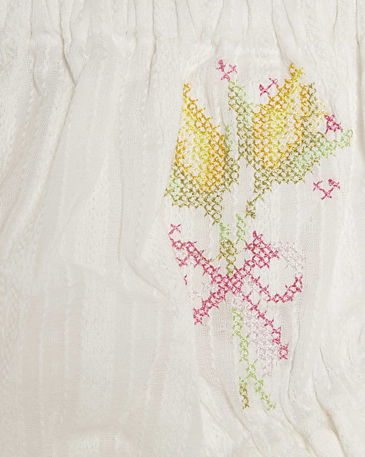 Baby Girls White Cross Stitch Romper Set