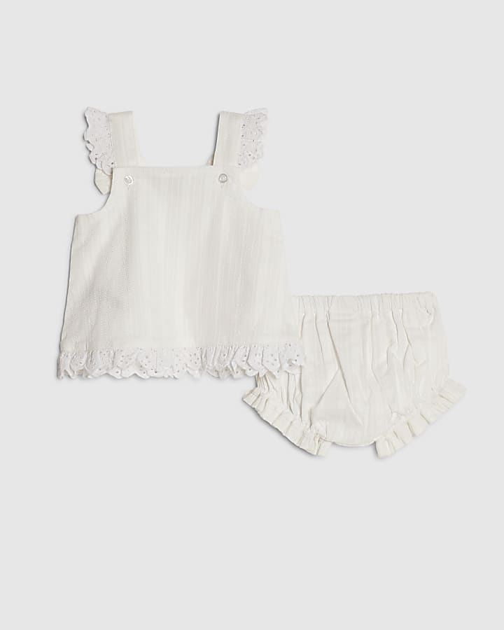 Baby Girls White Cross Stitch Romper Set
