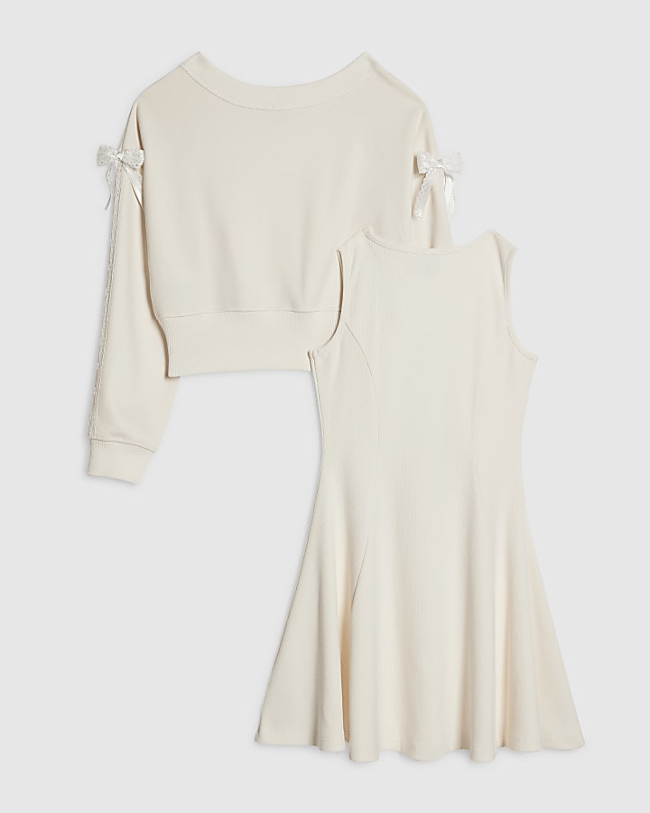 Girls Cream 2 in 1 Shrug Dress