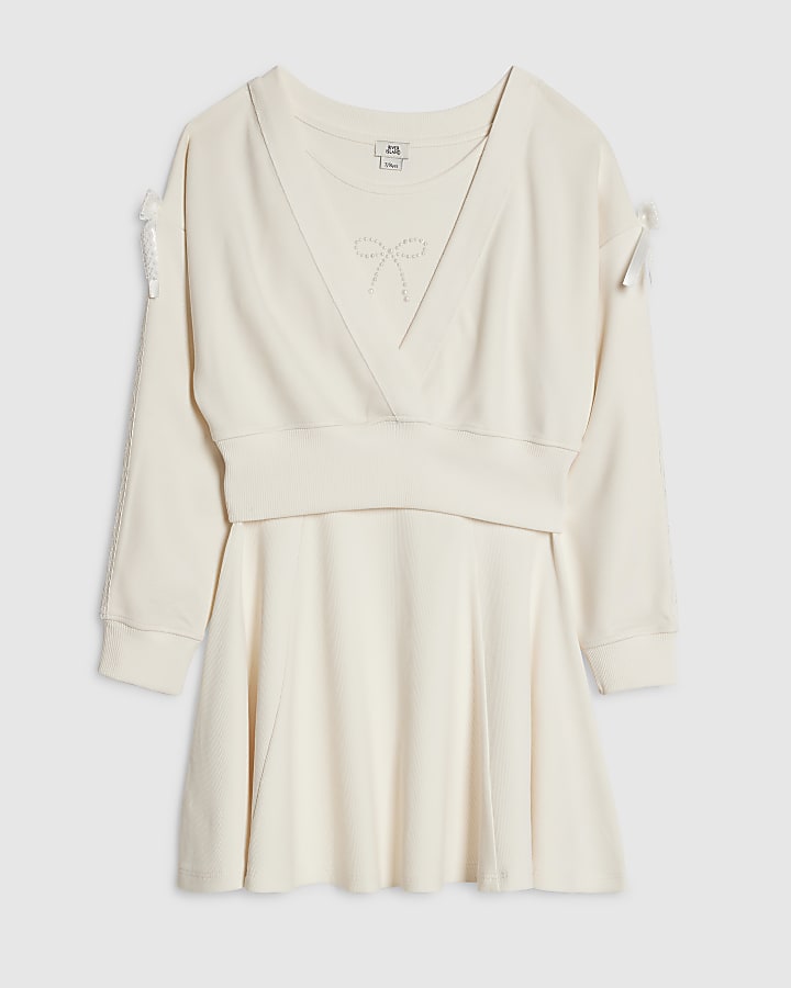 Girls Cream 2 in 1 Shrug Dress