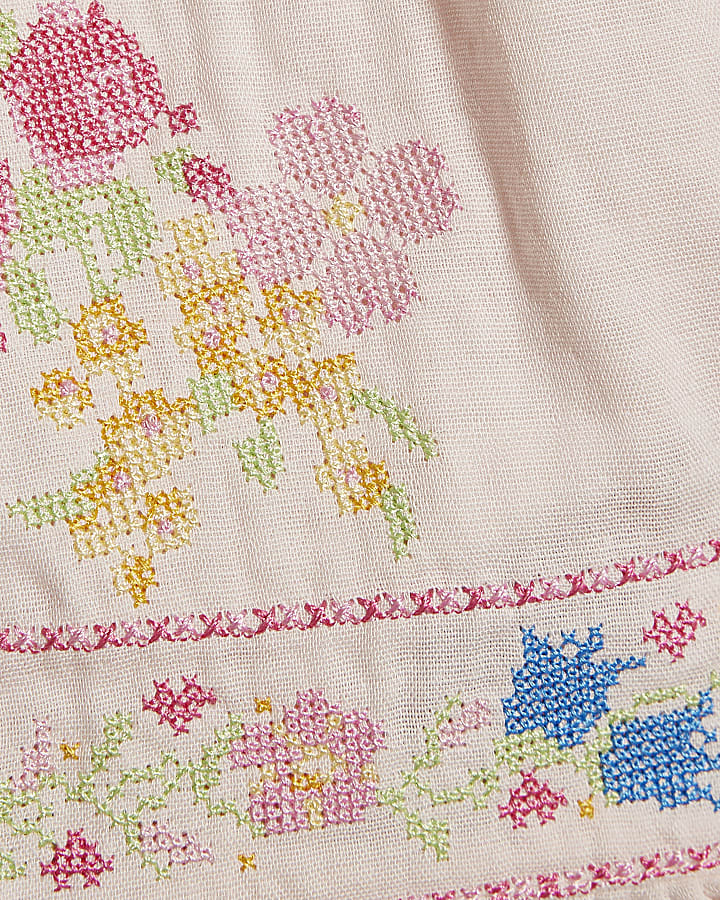 Baby Girls Pink Floral Cross Stitch Romper