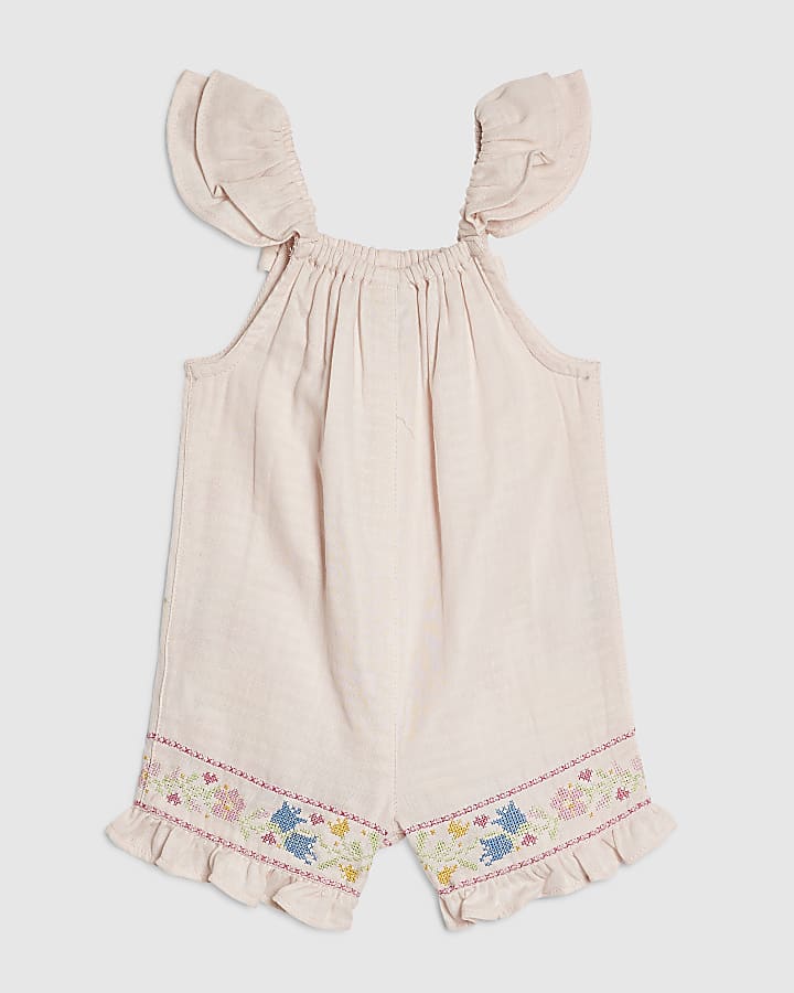 Baby Girls Pink Floral Cross Stitch Romper