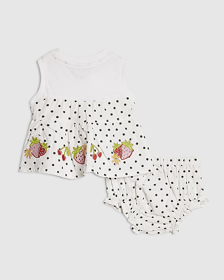 Baby Girls White Polka Dot Top Set