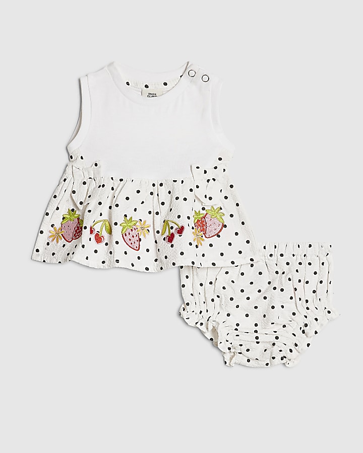 Baby Girls White Polka Dot Top Set