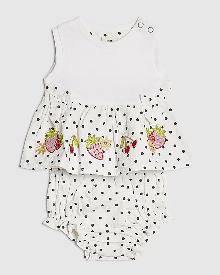 Baby Girls White Polka Dot Top Set