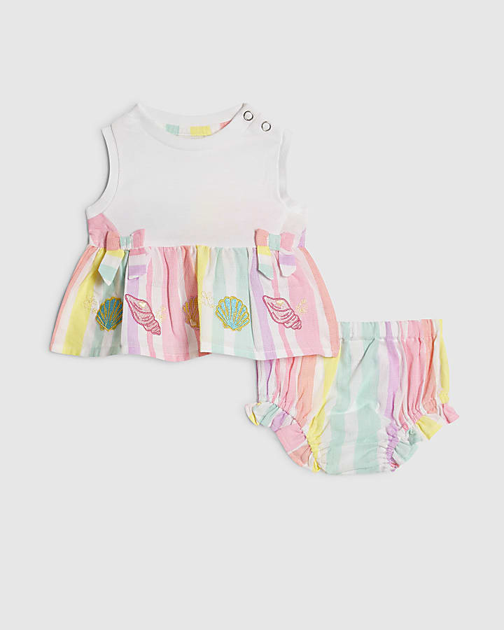 Baby Girls White Hybrid Stripe Dress Set