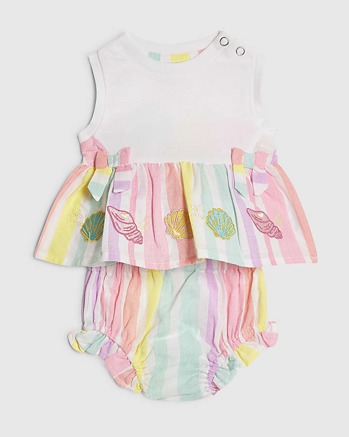 Baby Girls White Hybrid Stripe Dress Set