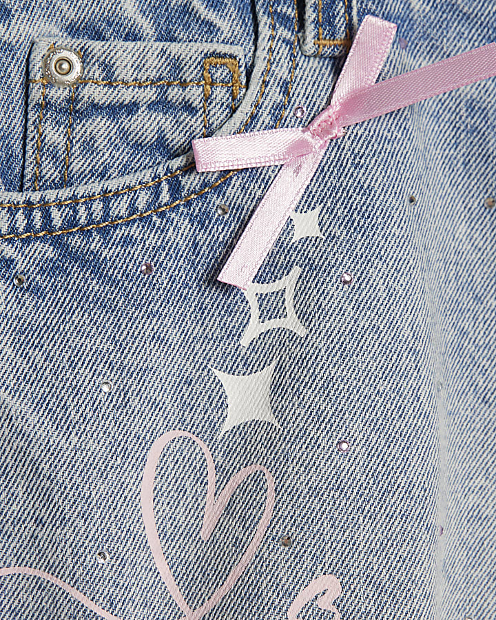 Girls Blue Pretty Graffiti Denim Shorts