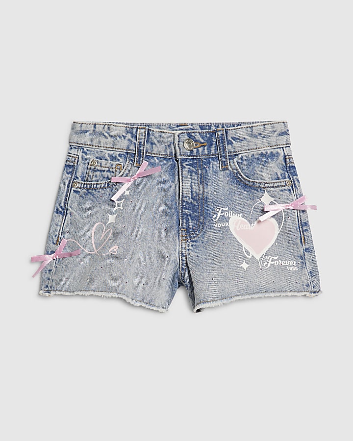 Girls Blue Pretty Graffiti Denim Shorts