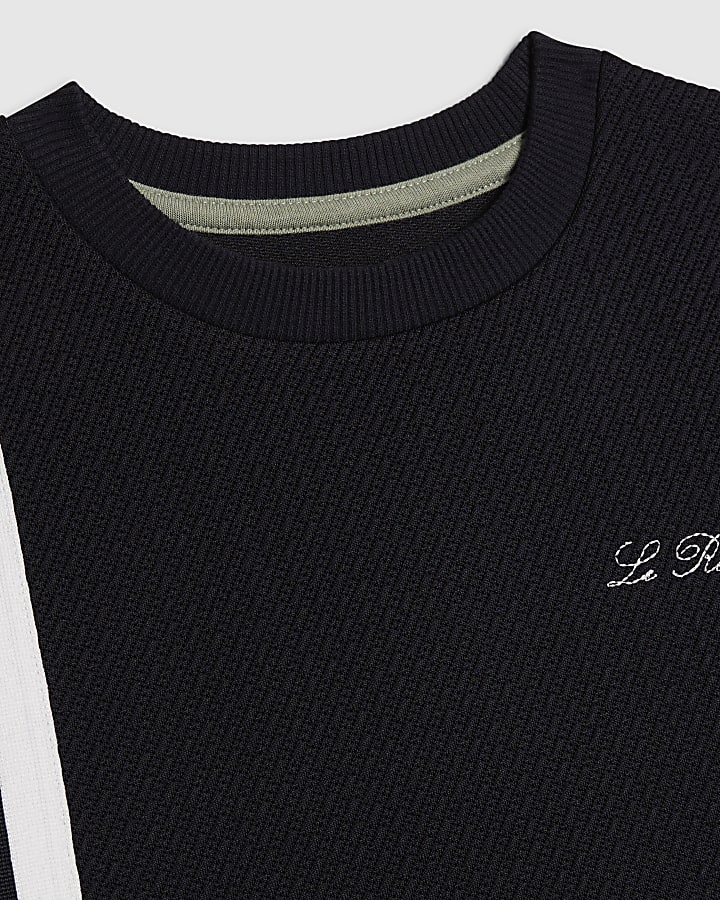 Boys Navy Oversized Stripe T-Shirt Set