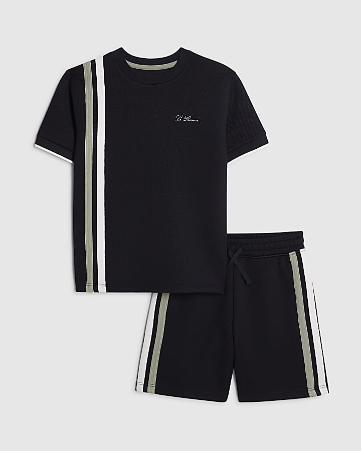 Boys Navy Oversized Stripe T-Shirt Set
