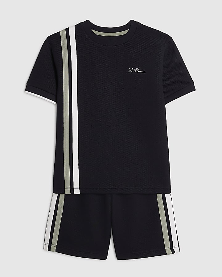 Boys Navy Oversized Stripe T-Shirt Set