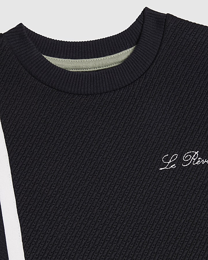 Mini Boys Navy Oversized Textured T-Shirt Set