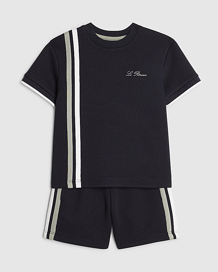 Mini Boys Navy Oversized Textured T-Shirt Set