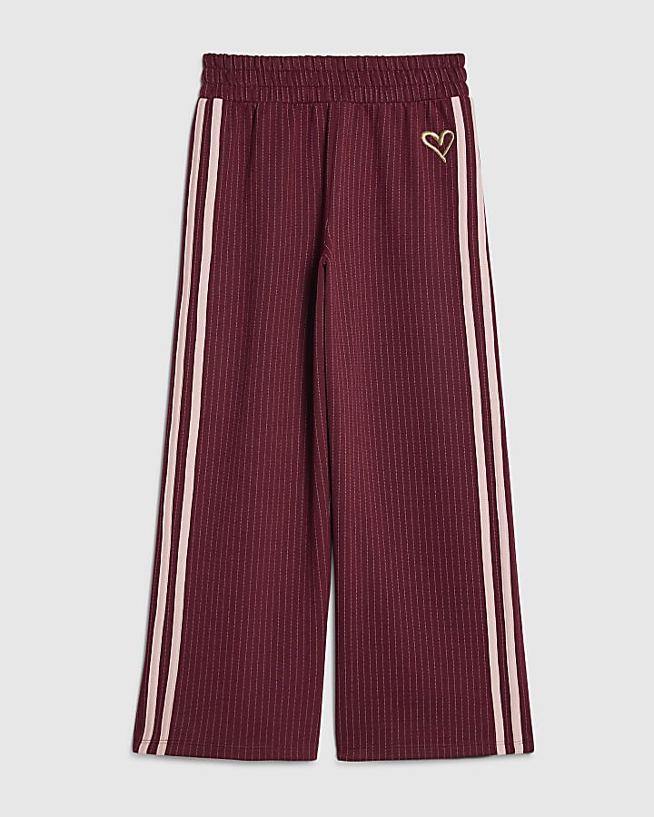 Girls Red Pinstripe Wide Leg Trousers