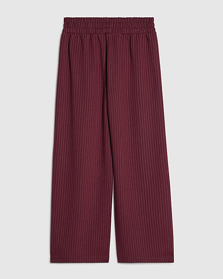 Girls Red Pinstripe Wide Leg Trousers