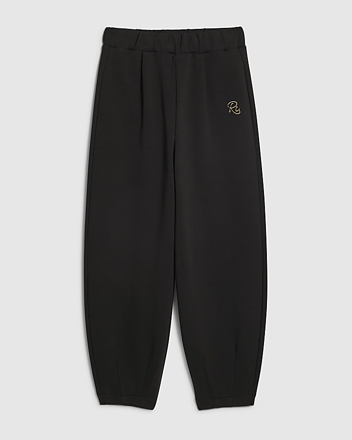 Girls Black Barrel Leg Trousers
