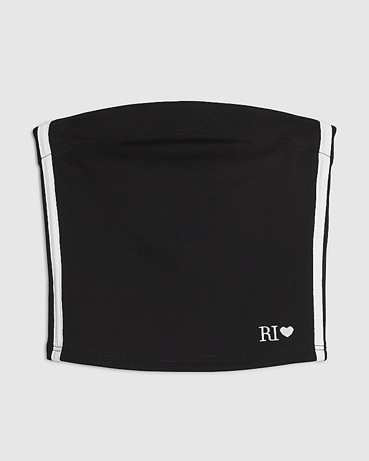 Girls Black Side Stripe Bandeau Top