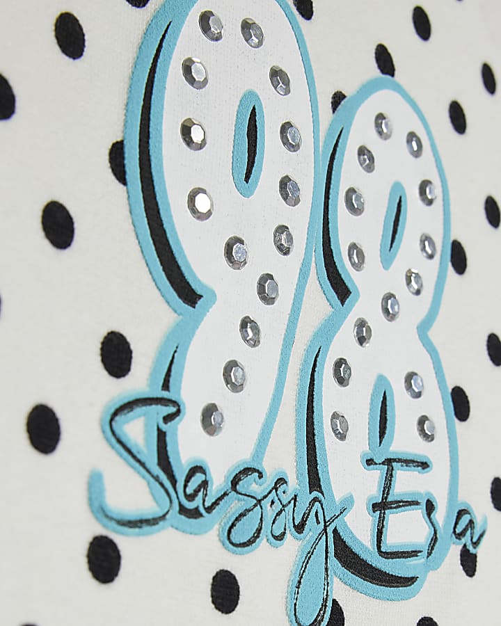 Girls White Polka Dot Frill Hem T-Shirt