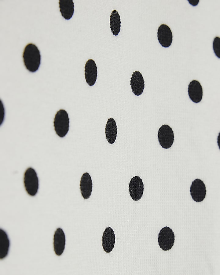 Girls White Polka Dot Frill Hem T-Shirt