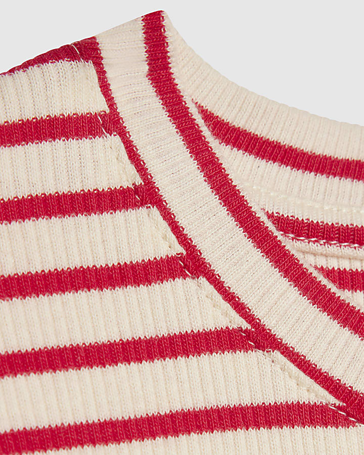 Girls Red Stripe Heart Cropped T-Shirt