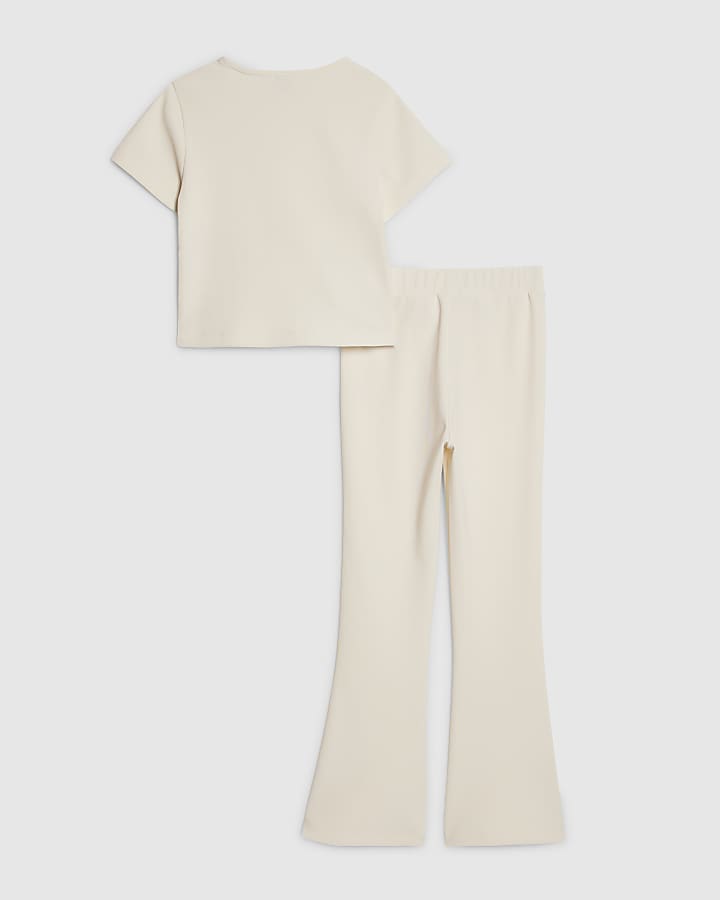 Girls Cream Ponte T-Shirt Set