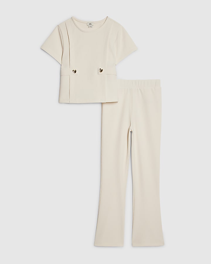 Girls Cream Ponte T-Shirt Set