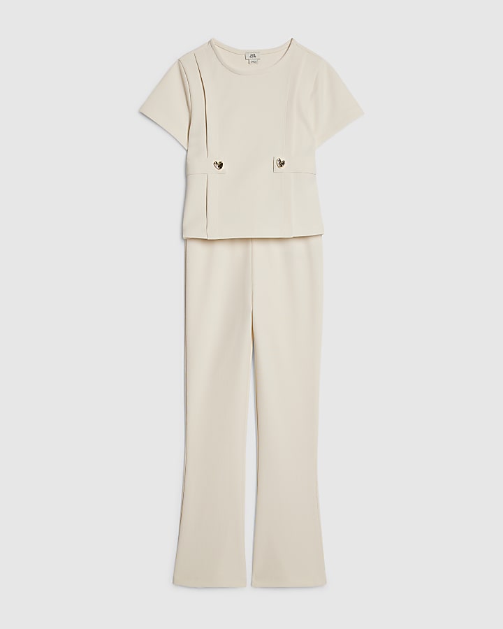 Girls Cream Ponte T-Shirt Set