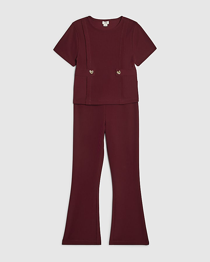 Girls Red Ponte T-Shirt Set