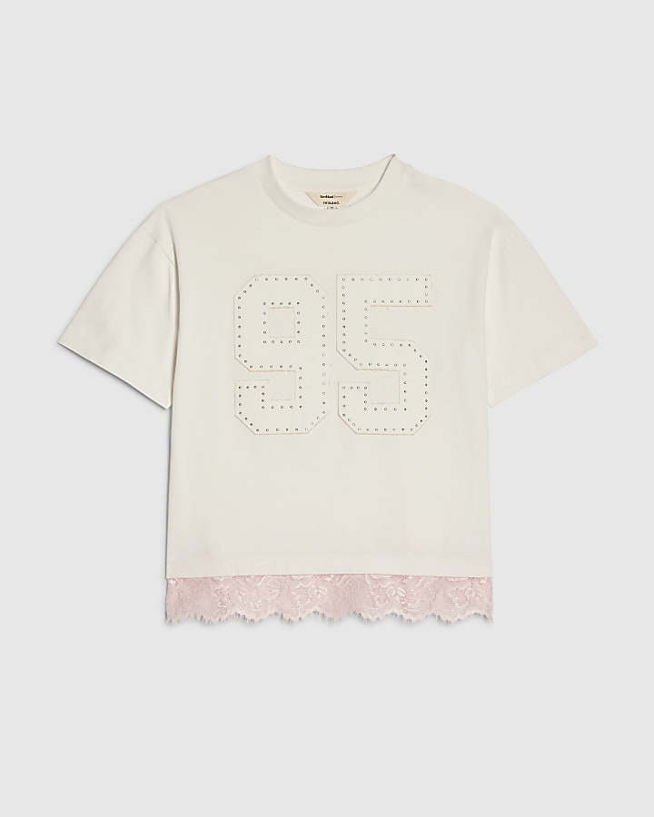 Girls White Number Lace T-Shirt