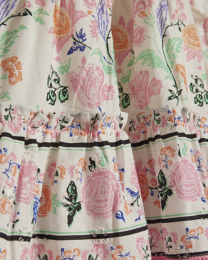 Girls White Floral Lace Trim Dress