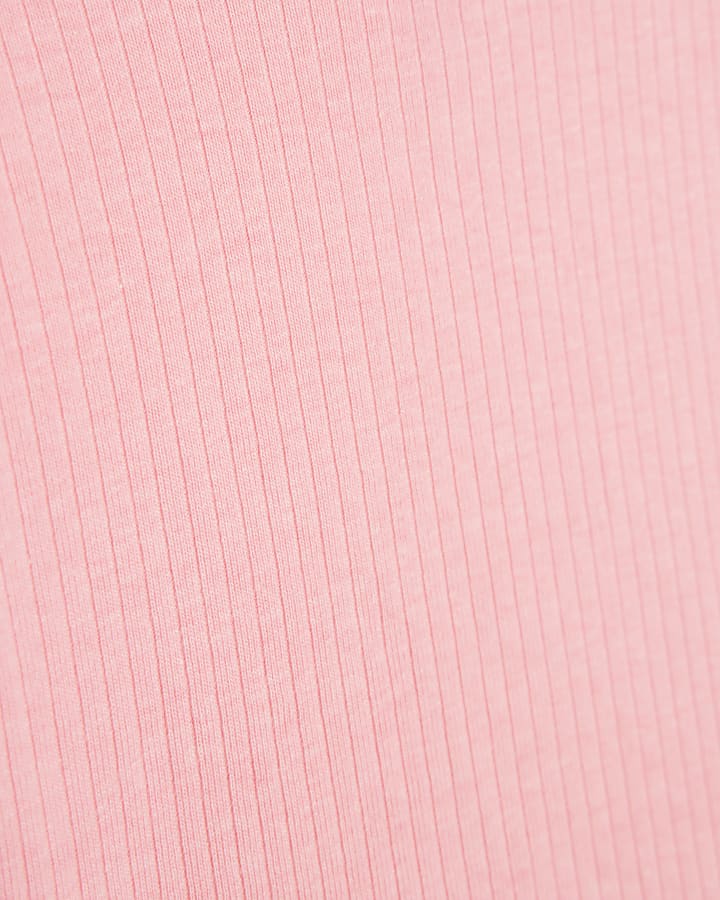 Mini Girls Pink Peplum Bow Rib Shorts Set