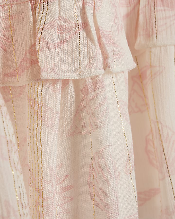 Girls Pink Shell Tiered Shimmer Dress