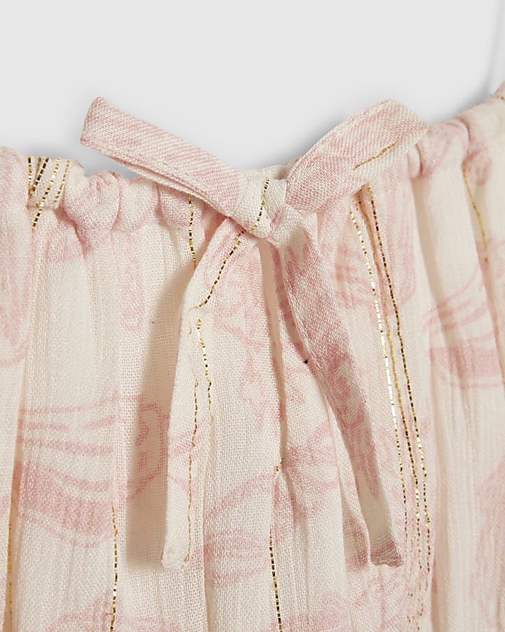 Girls Pink Shell Tiered Shimmer Dress