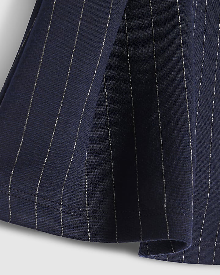 Girls Navy Pinstripe Pleated Skirt