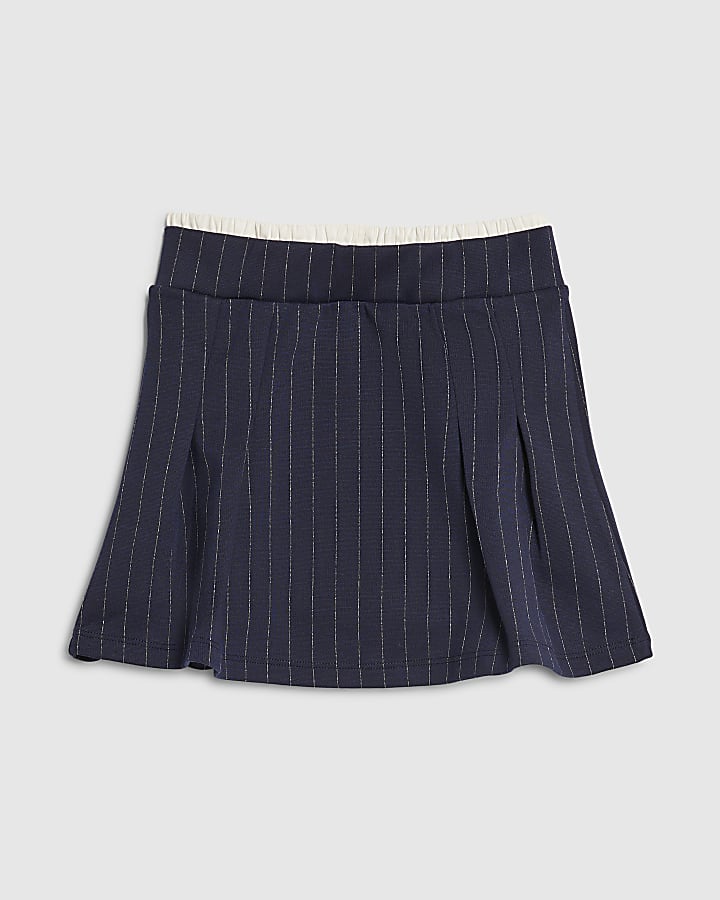 Girls Navy Pinstripe Pleated Skirt