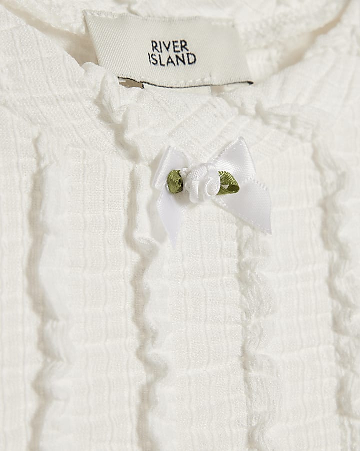 Girls White Crinkle T-shirt and Skirt Set