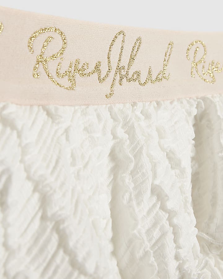 Girls White Crinkle T-shirt and Skirt Set