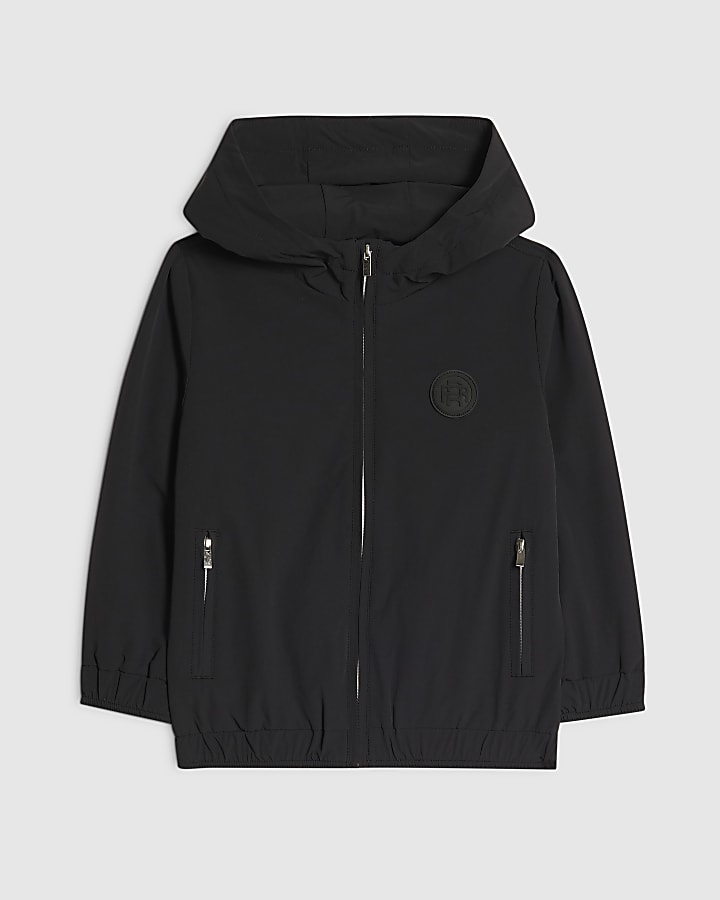 Mini Boys Black Hooded Tech Jacket