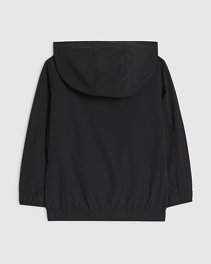 Mini Boys Black Hooded Tech Jacket