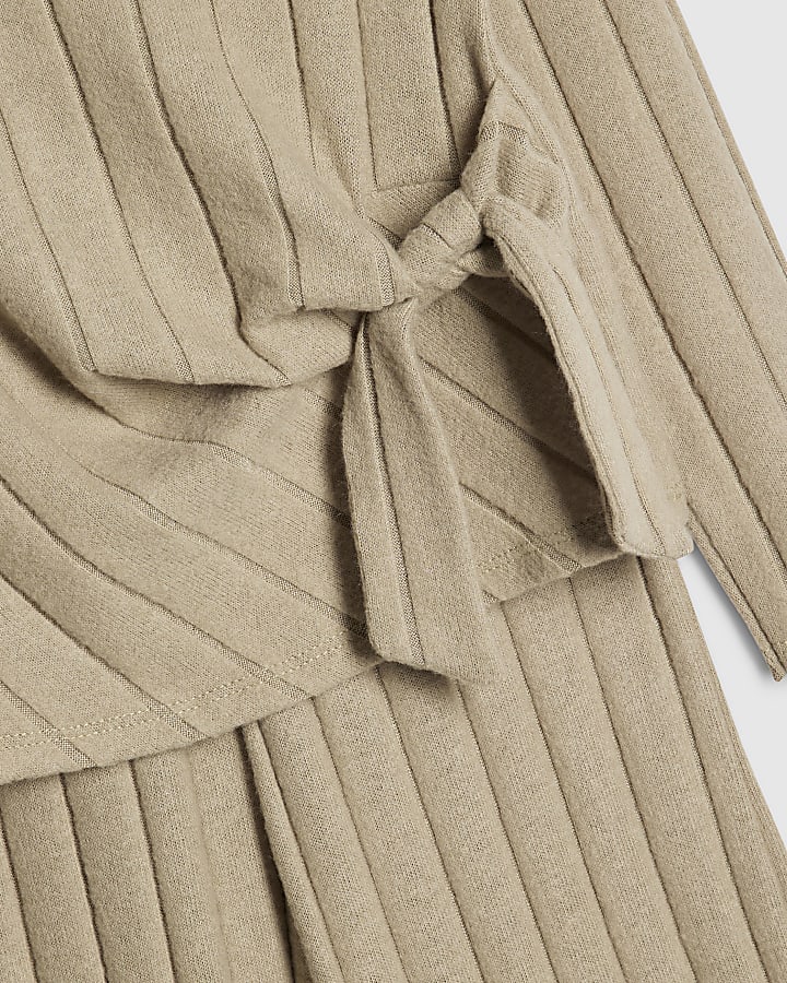 Girls Green Cosy Ribbed Top Set