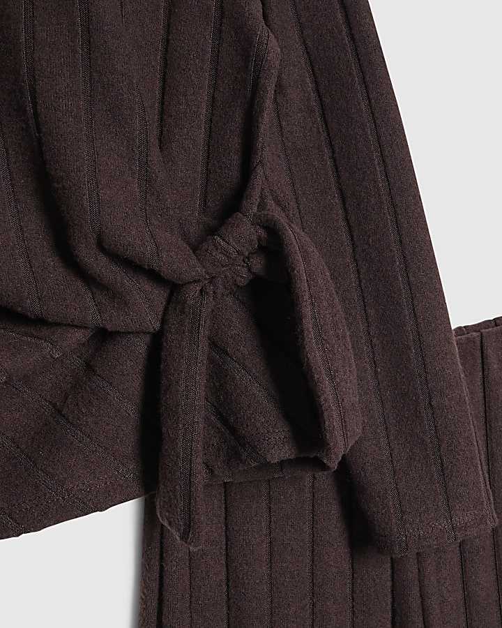 Girls Brown Cosy Ribbed Top Set