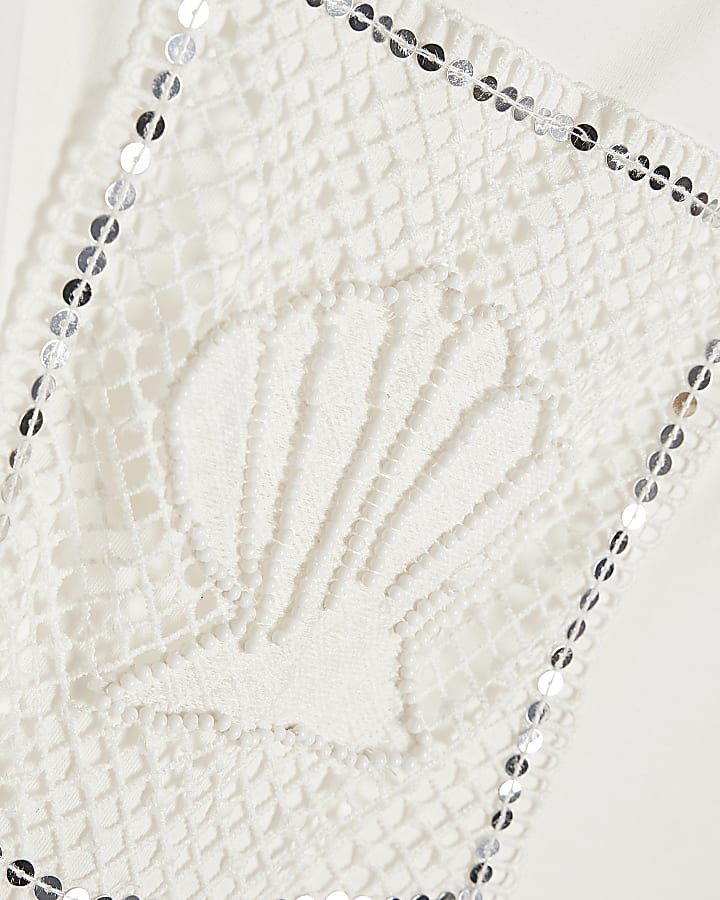 Girls White Crochet Tops &  Shorts Set