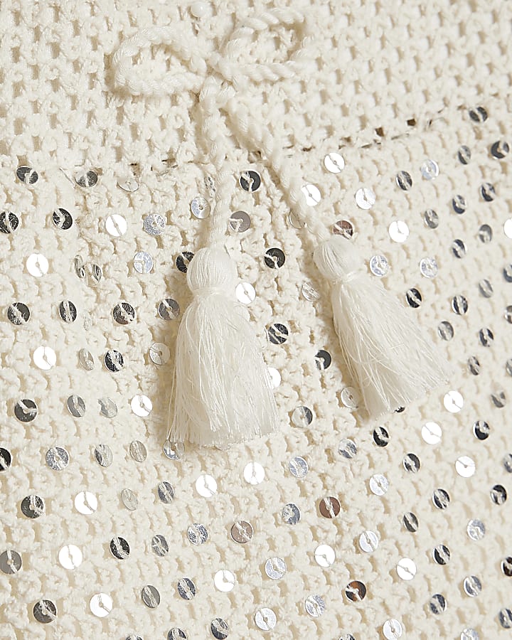 Girls White Crochet Tops &  Shorts Set