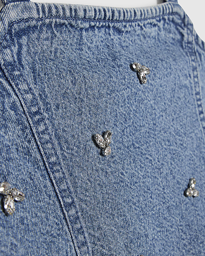 Girls Embellished Denim Jeans Set
