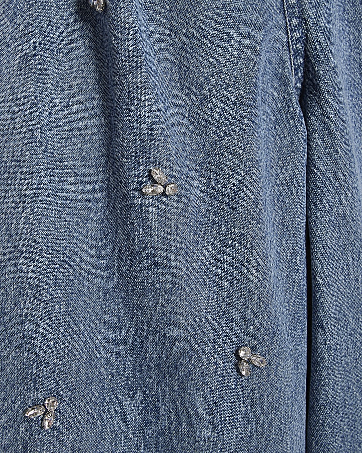 Girls Embellished Denim Jeans Set