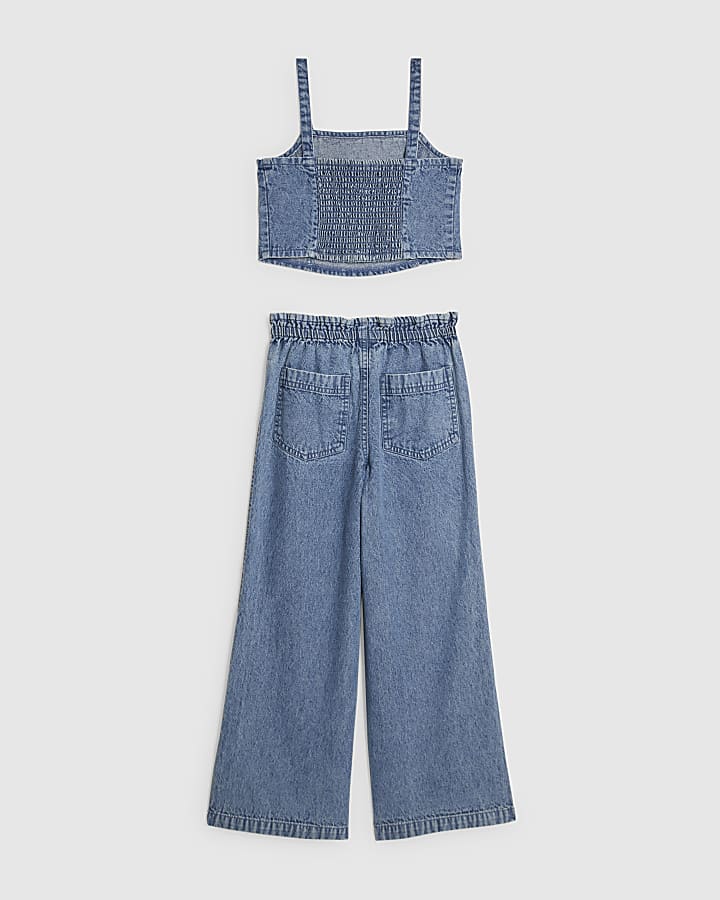 Girls Embellished Denim Jeans Set