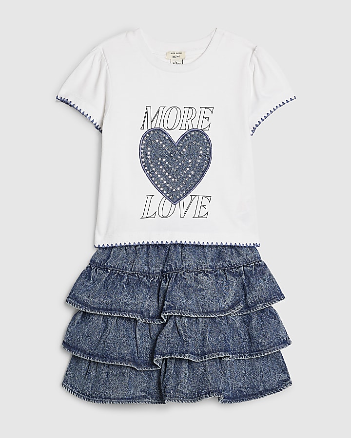 Mini Girls More Love Heart T-Shirt& Skirt Set