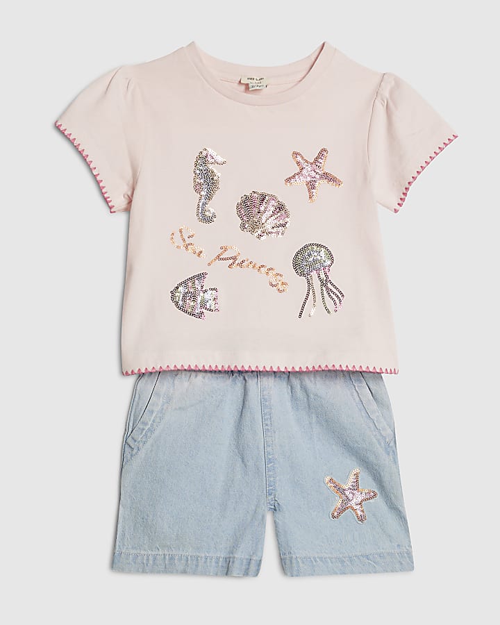 Mini Girls Blue Sealife T-shirt & Shorts Set